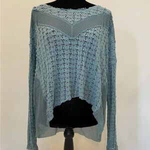Free People Teal Textured Knit Hoodie